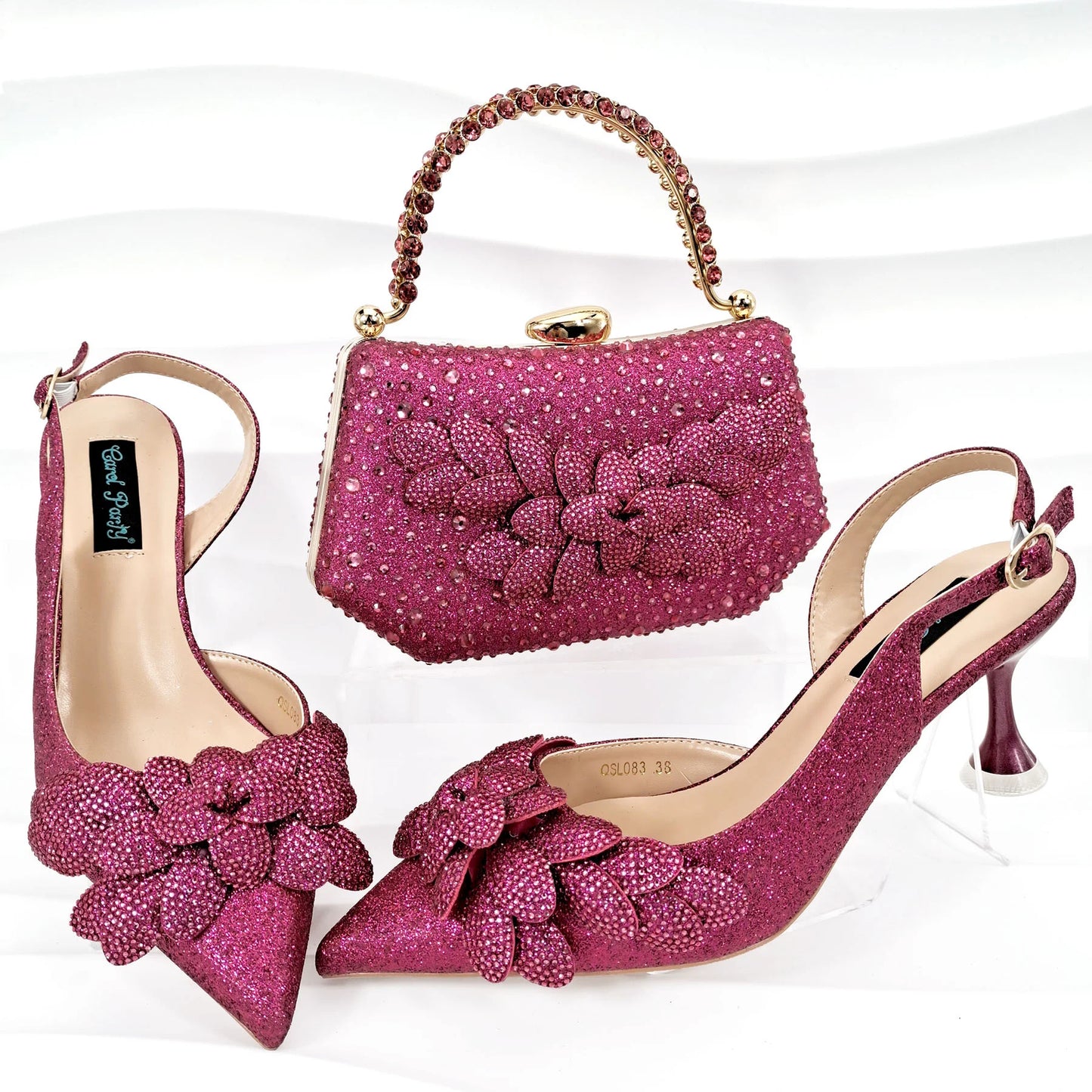 Italian Design Silver Glitter Fabric Fashionable And Exquisite Shoes And Bag Comfortable To Wear Shallow Pointy Toe Stiletto