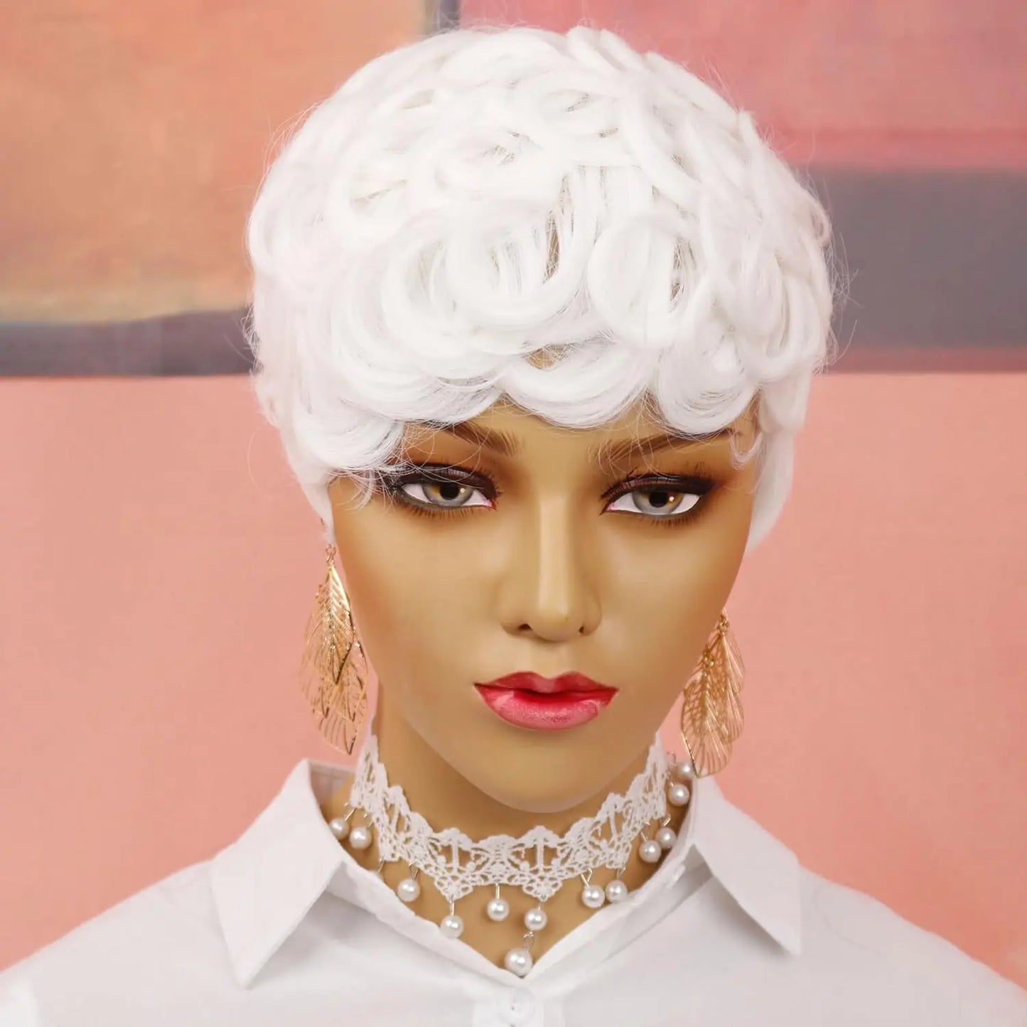 Pixie Cut Wigs for Black Women Short Pixie Curly Wig with Bangs White Fluffy Short Wigs for Black Women White Short Curly Wigs S