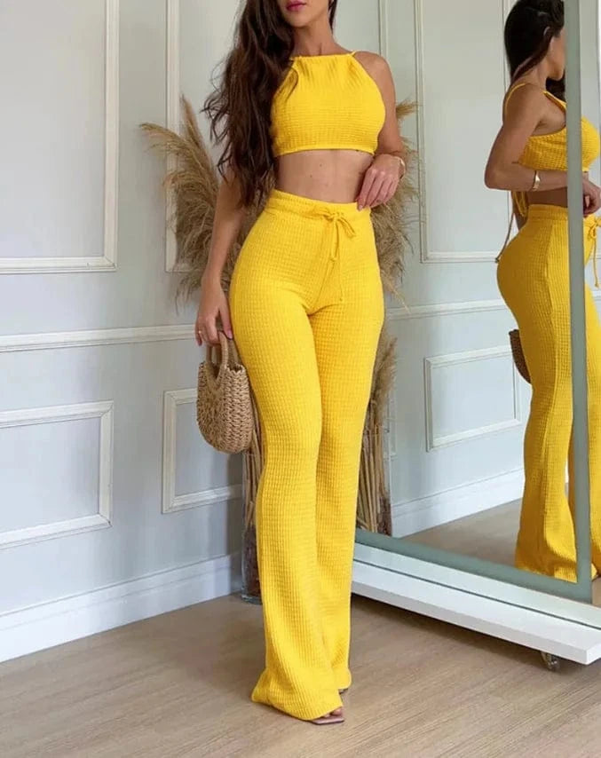 Women's Two-piece Knitted Sexy Suspender High Waisted Fashionable Casual Pants Set for Summer 2025