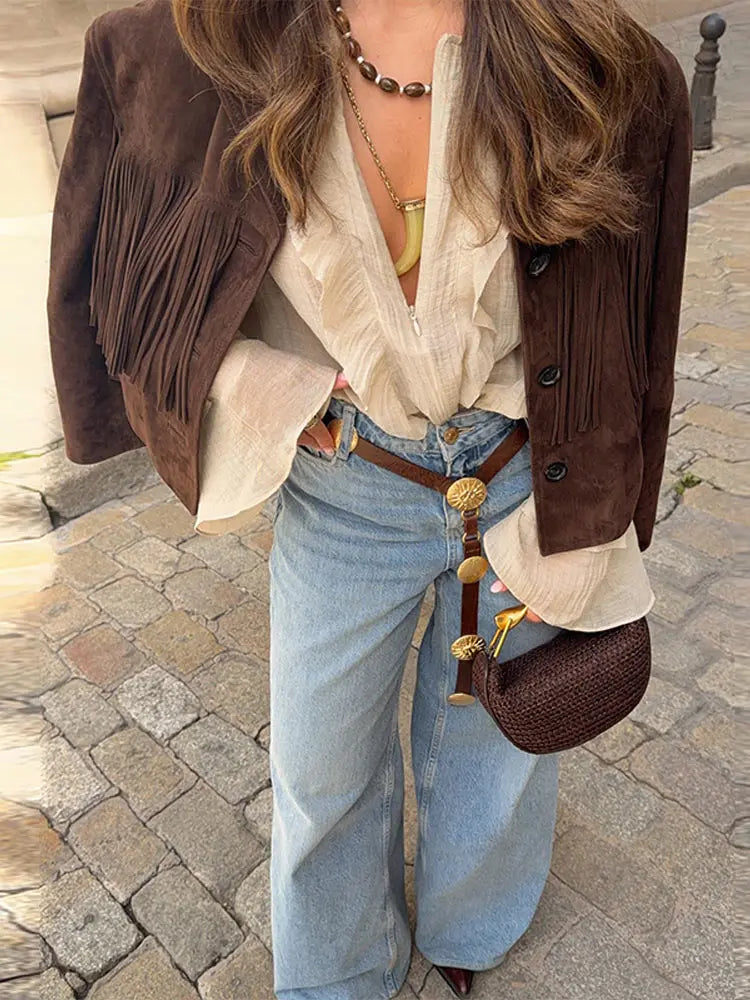 Women Shirt Loose Casual Ruffled Edges Female Blouses V Neck Lace Up Short Woman Shirts Spring Summer Blouse Top 2025 New