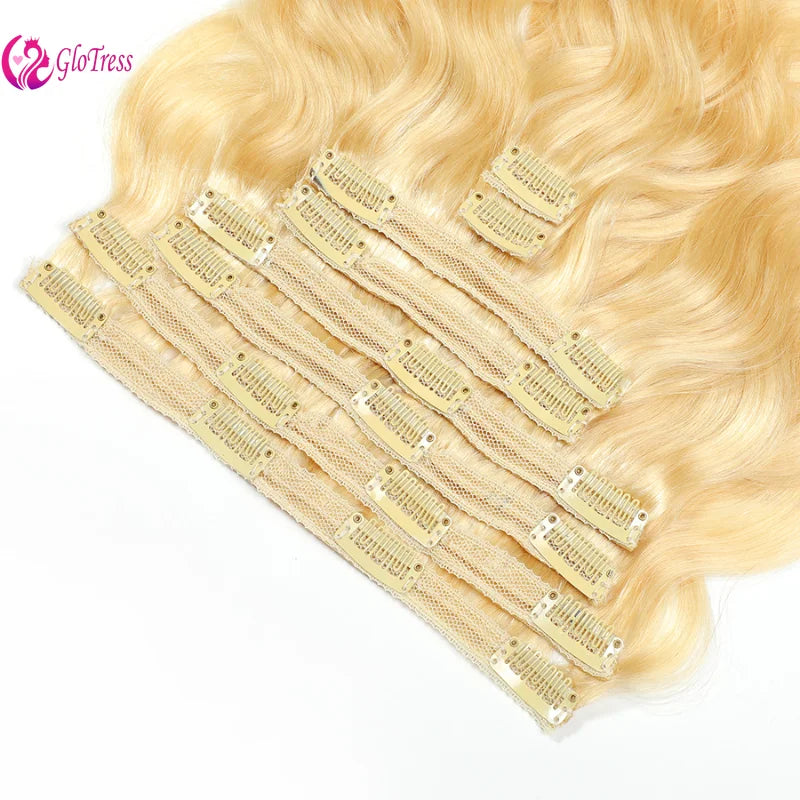 Clip in Hair Extensions 613 Blonde Body Wave 8-26 Inches Brazilian Virgin Remy Human Hair High Quality Natural Style Full Head