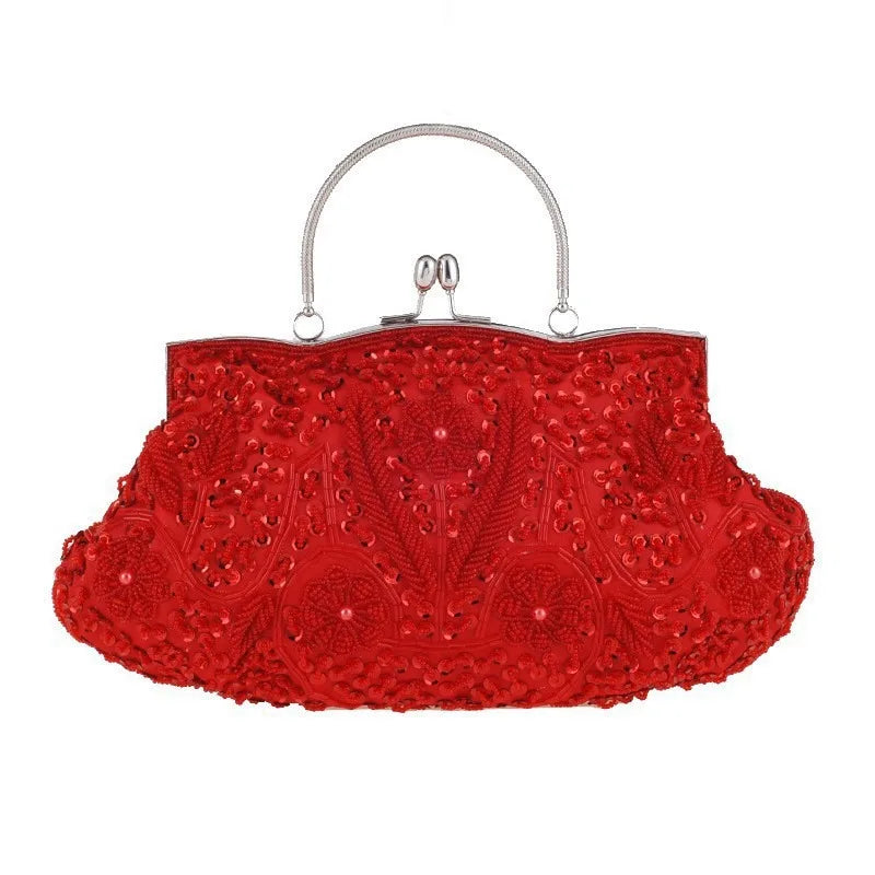 Fashion Glitter Clip Evening Purse Bead Embroidery Clutch Crossbody Bag Women Banquet Bridesmaid Wedding Party Tote Shoulder