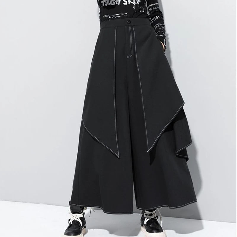 French fashion temperament black wide-leg pants women's spring and autumn new loose plus size casual pants casual skirt pants.
