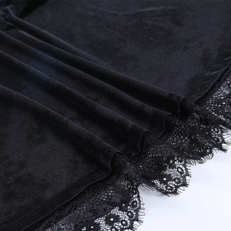 Y2K Hollow Cuffs Strapless Sexy Gothic Lace Dress Dark Style Pleated Knee-length Skirt Women‘s Slim Fit Fashion Women's Clothing