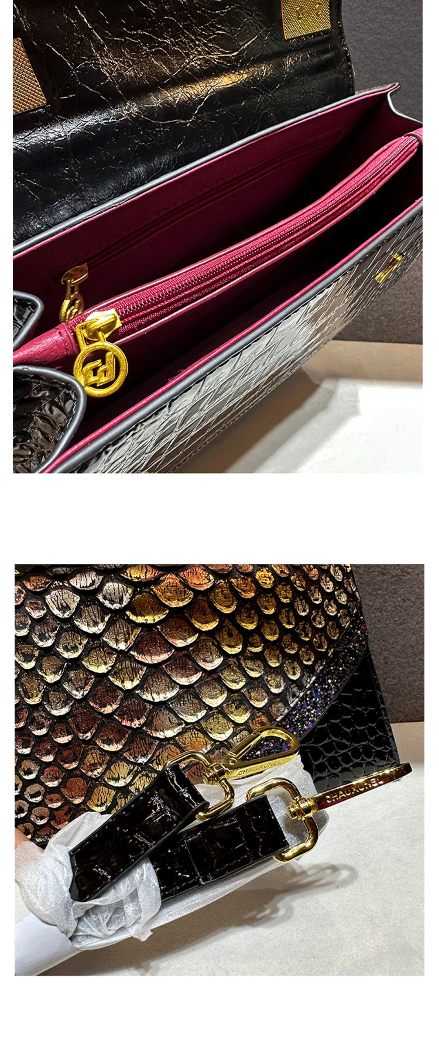 Dragon Scale Crocodile Print Cowhide Handbag for Women