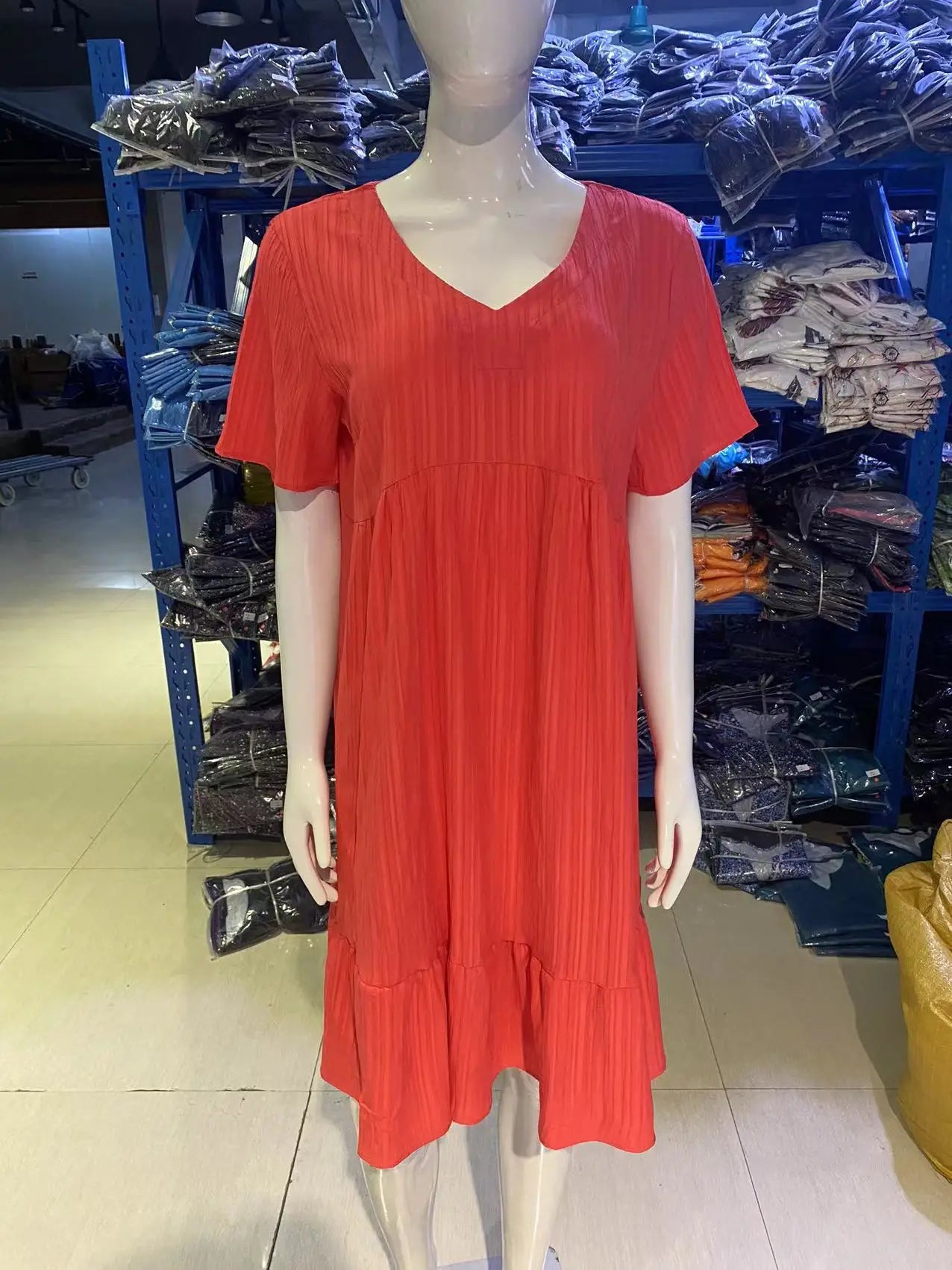 Summer Womens Short Sleeve Mini Dress Ladies Pleated Ruffle Solid Dresses Casual V Neck Vintage Loose Vestidos