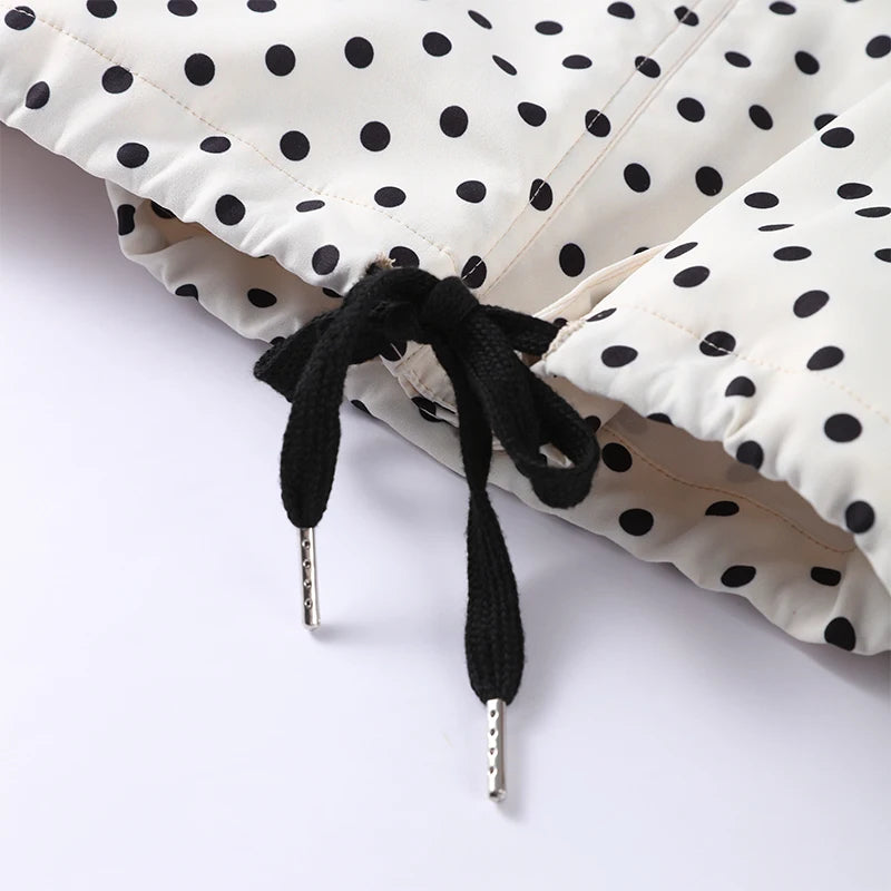 Loose Polka Dot Zipper Women's Shorts Set Stand Collar Patchwork Full Sleeve Pockets Jacket Tie Up Short Pant Suit Summer Outfit