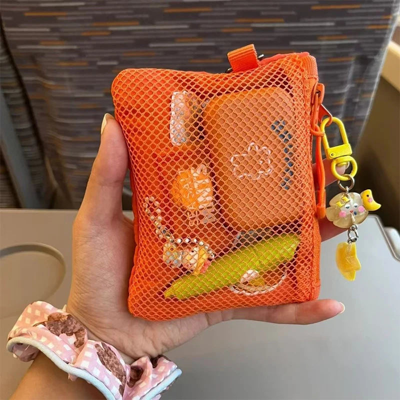 Double-layer Zipper Bag Simple Mesh Storage Bag Large Capacity Portable Earphone Lipstick Cosmetic Bag Mesh Coin Storage Bag