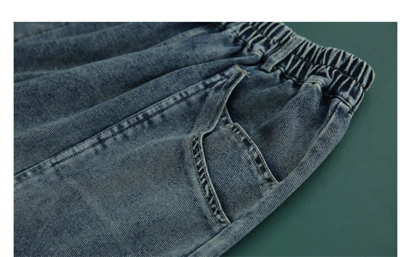 Women Loose Denim Tight Harem Pants 2024Summer Female Fashion Big Pocket BF Wind Elastic High Waist Ankle Jeans Female Trend B98