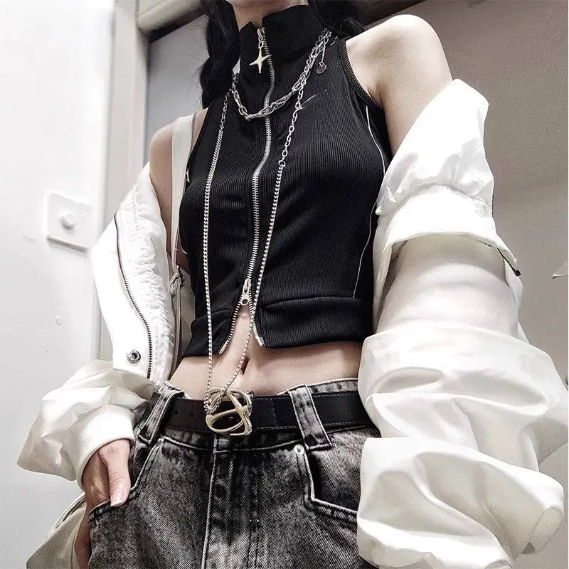 American Motorcycle Duplex Retro Spring and Autumn Hot Cool Short Zipper Jacket Women Slim Fashion Lapel Top Long Sleeve Jacket