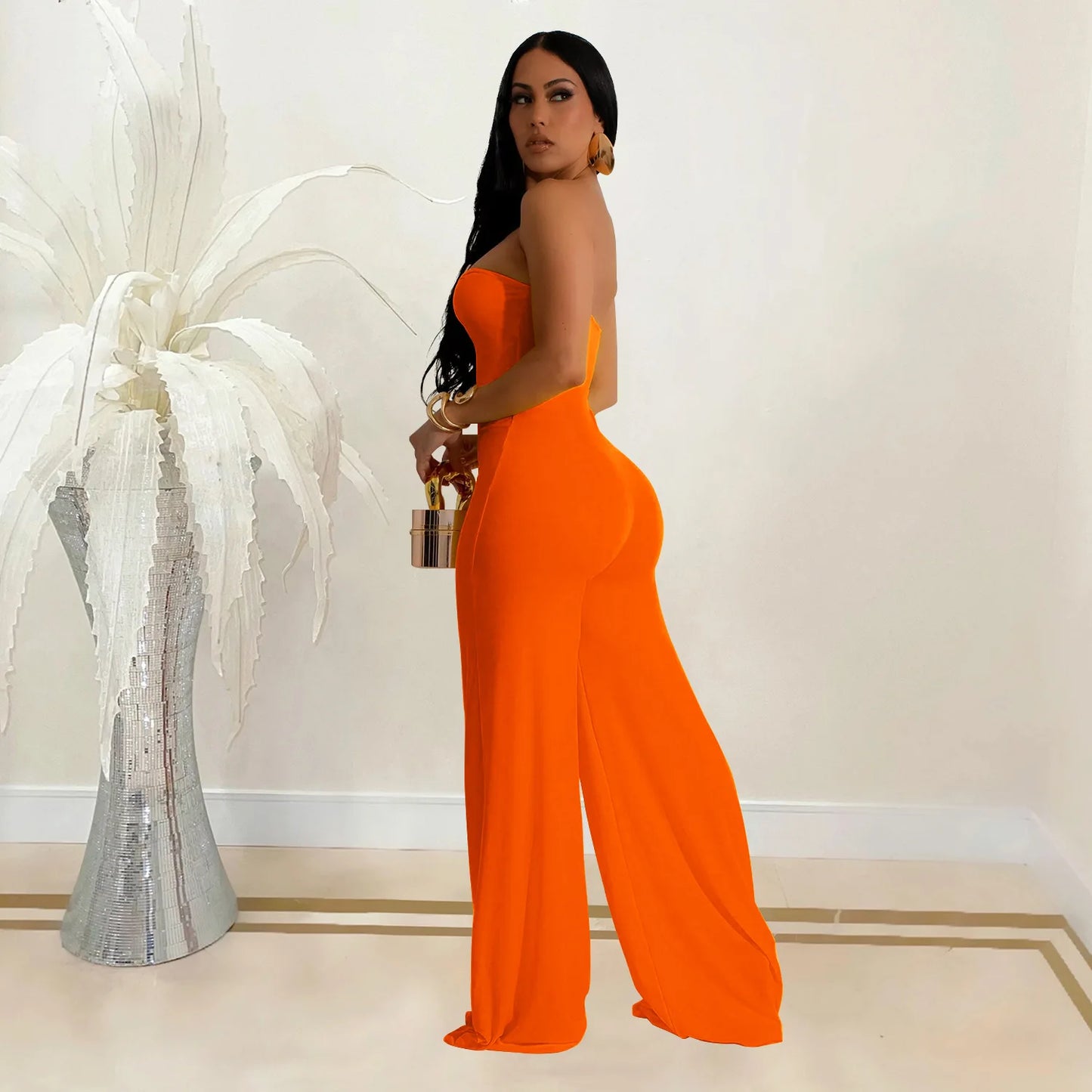 CM.YAYA Women Wide Leg Deep V-Neck Sleeveless Jumpsuits 2024 Summer Hollow Out Night Street Club Playsuit One Piece Suit Romper