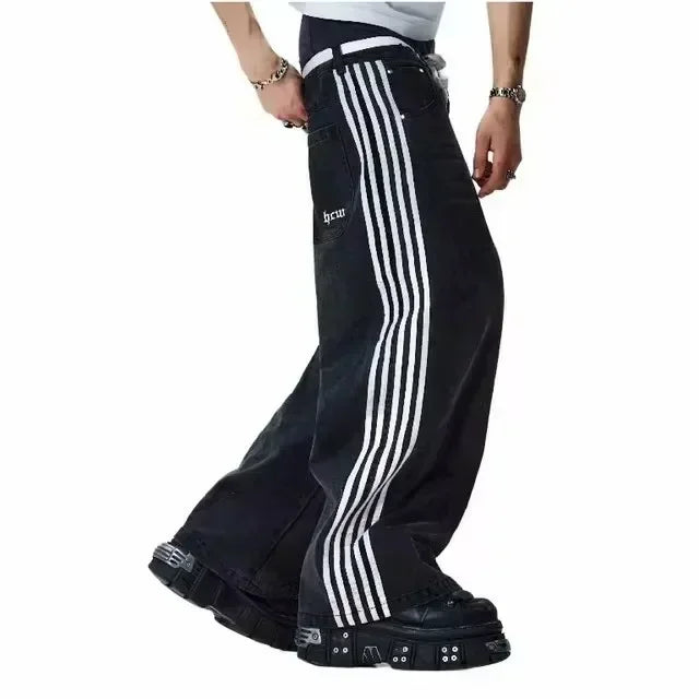 Black Y2K Hiphop Gothic Multi Pocket Zipper Jeans for Men Japanese Streetwear Trendy Cargo Pants European Urban Baggy Denim