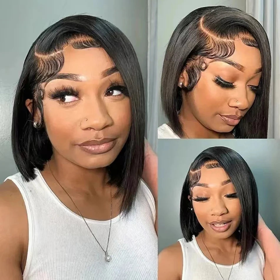 13x4 Bone Straight Bob Wig Lace Front Human Hair Wigs 4x4 Short Bob Wig Lace Frontal Wig 100% Human Hair 200% Density 12 14 Inch