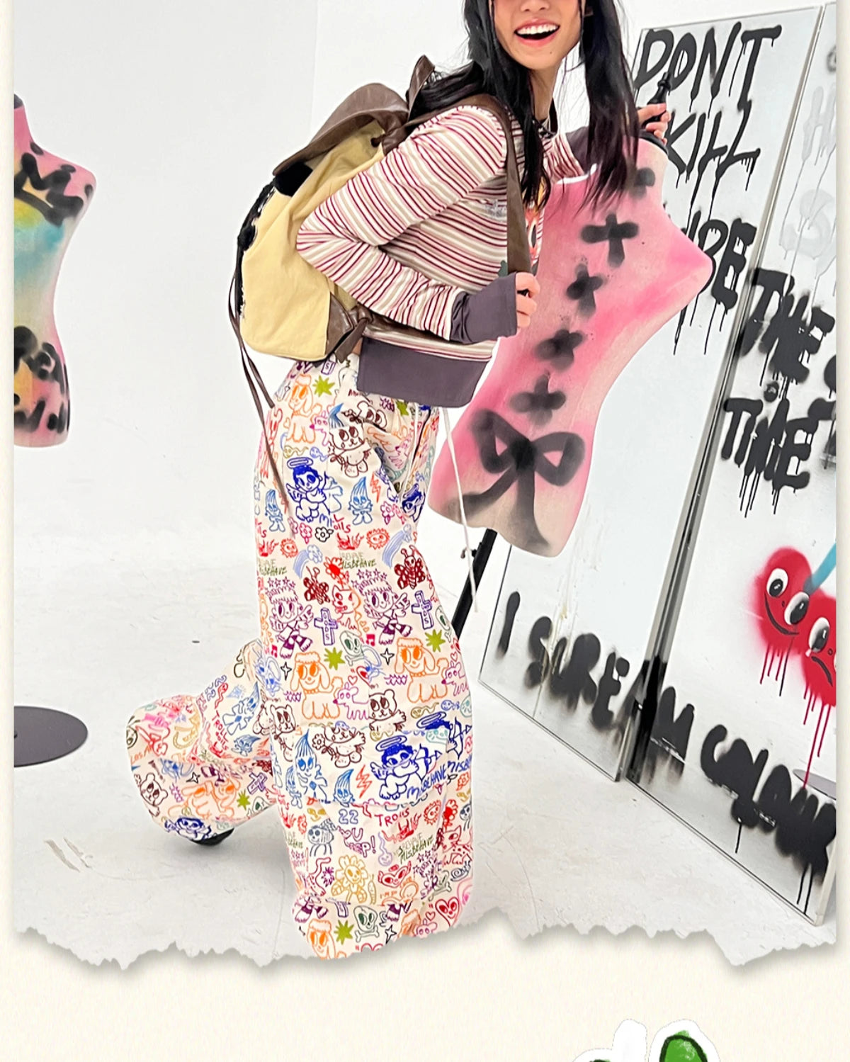 Wide Leg Colorful Line Cargo Pants