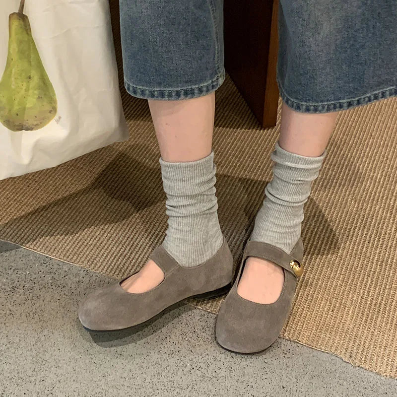 2025 New Fashion Metal Ladies Mary Janes Flats Shoes Casual Female Soft Footwear Shallow Women Flats Lolita Shoes