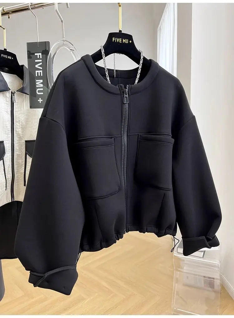 Large size loose round neck short coat women's autumn and winter new American retro casual jacket top  winter clothes women