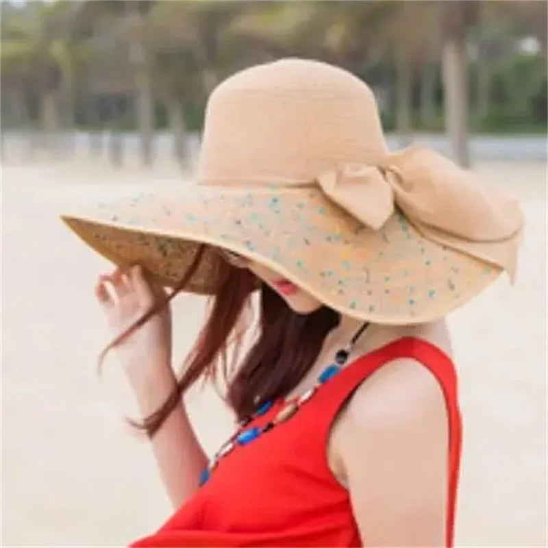 Hat Big-brimmed Cool Hat Women's Summer Sun Visor Sun-Proof Foldable Straw Hat UV-Proof Beach Sun Hat Summer Face Covering