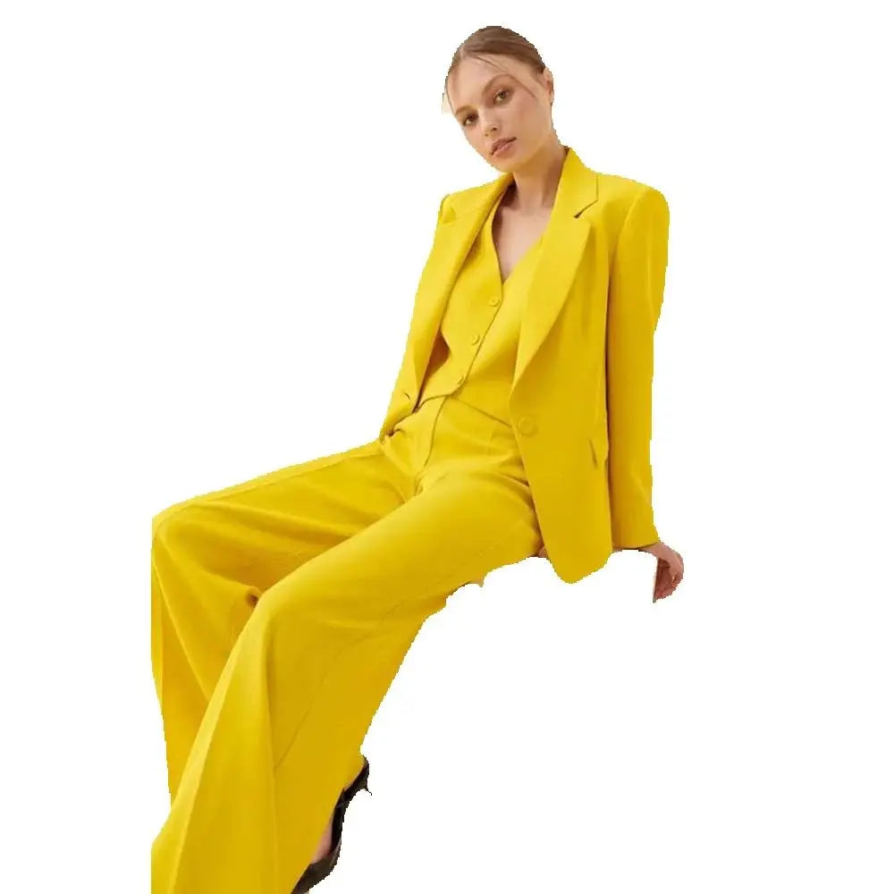 Classy New in Yellow Suits for Women 3 Pieces Jacket Vest Pants Female Clothing Slim Fit Office Banquet Lady's Blazers Sets
