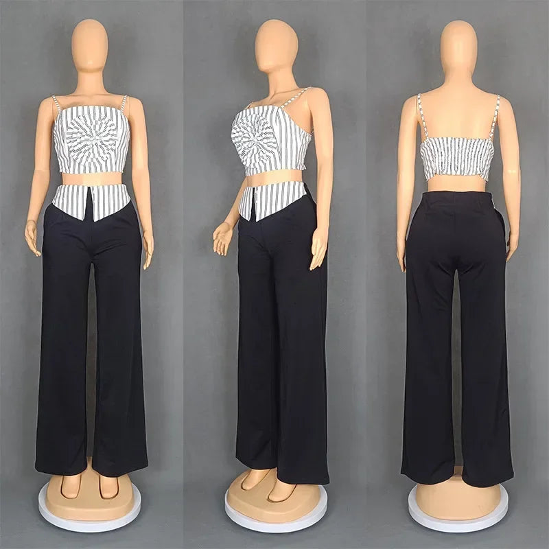 2 Piece African Clothes for Women Summer Sexy African Sleeveless Top Long Pant Matching Sets Dashiki African Clothing Outfits