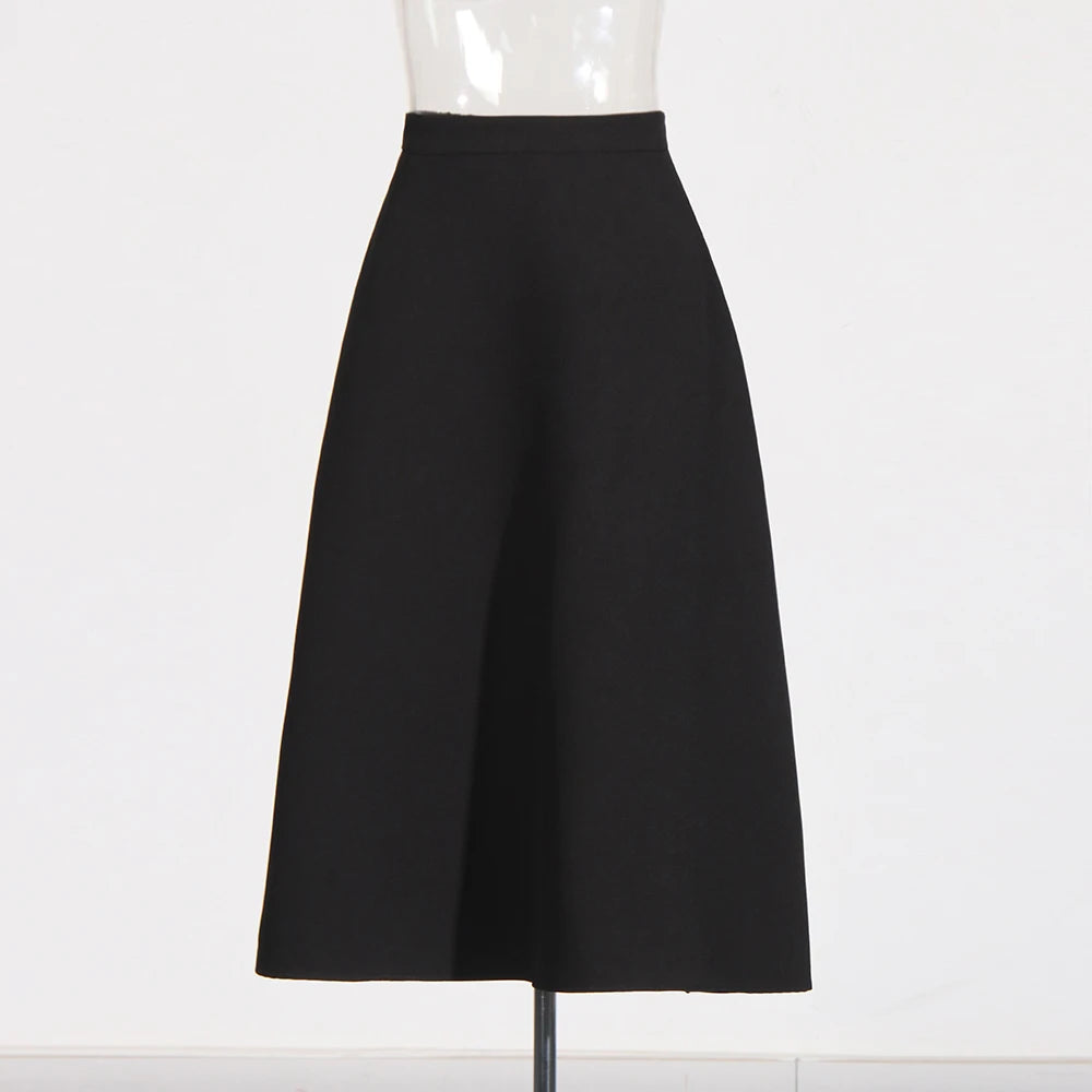 TWOTWINSTYLE Solid Two Piece Set For Women V Neck Long Sleeve Spliced Appliques Top High Waist Loose Skirt Elegant Sets Female