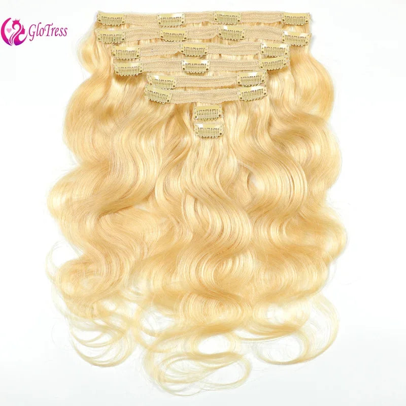 Clip in Hair Extensions 613 Blonde Body Wave 8-26 Inches Brazilian Virgin Remy Human Hair High Quality Natural Style Full Head