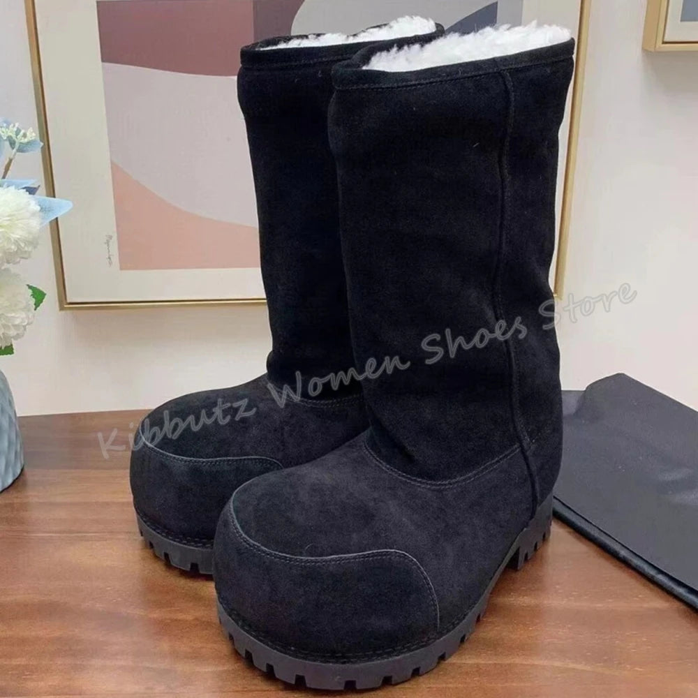 Suede Warm Winter Snow Boots Knee High Big Round Toe Flat With Outdoor Fashion Concise Luxury Sexy Novelty Slip-On Shoes Newest