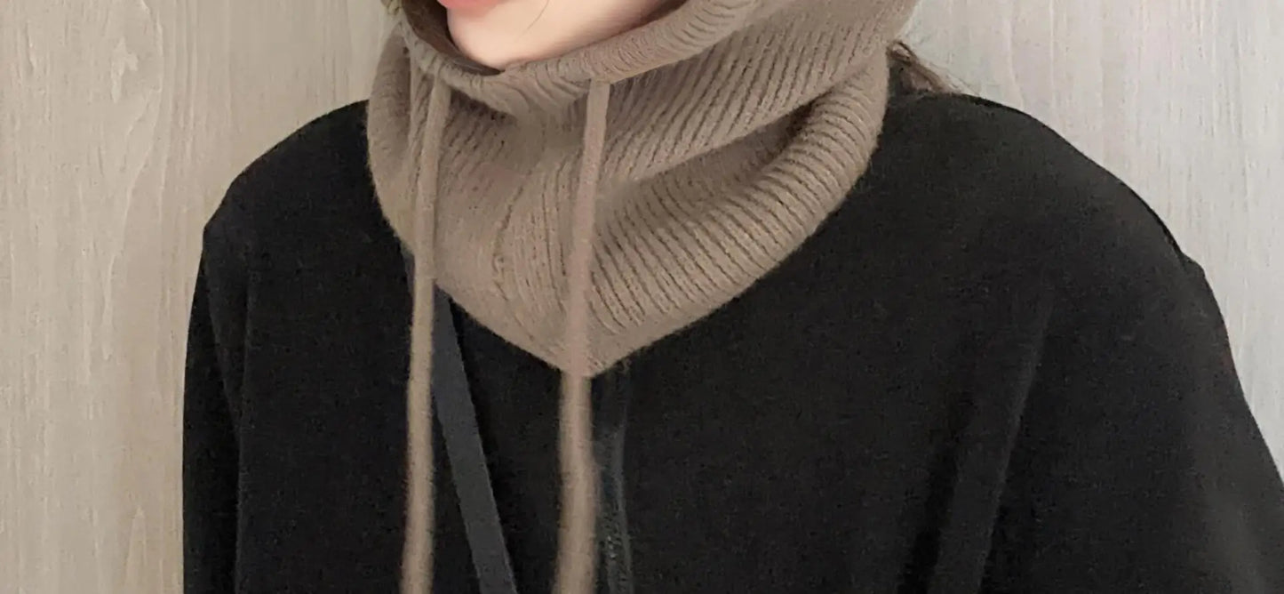 New Winter Trendy Balaclava Hat Windproof Scarf Knitted Hat For Women Cute Warm Ear Protection Hat
