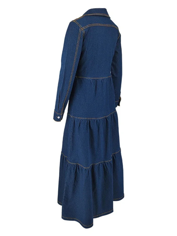 Wmstar Denim Dress Women Casual Button Cardigan Long Sleeve Dresses Fashion Streetwear New Spring Clothes Wholesale Dropshipping
