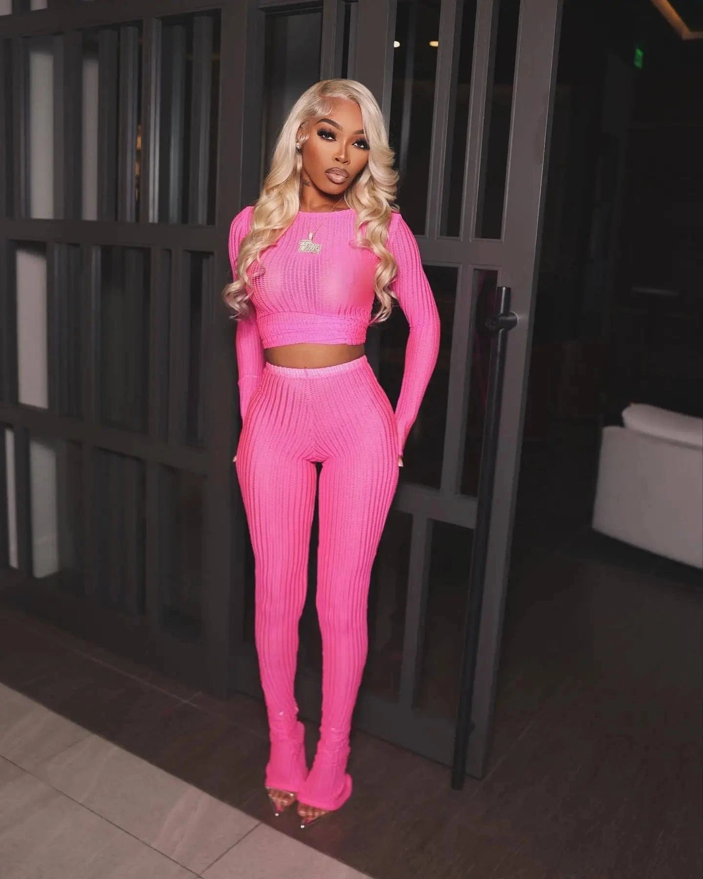 CM.YAYA Fashion See Though Women's Set Long Sleeve T-shirt and Flare Pants 2024 Active Street Two 2 Piece Sets Outfits Tracksuit