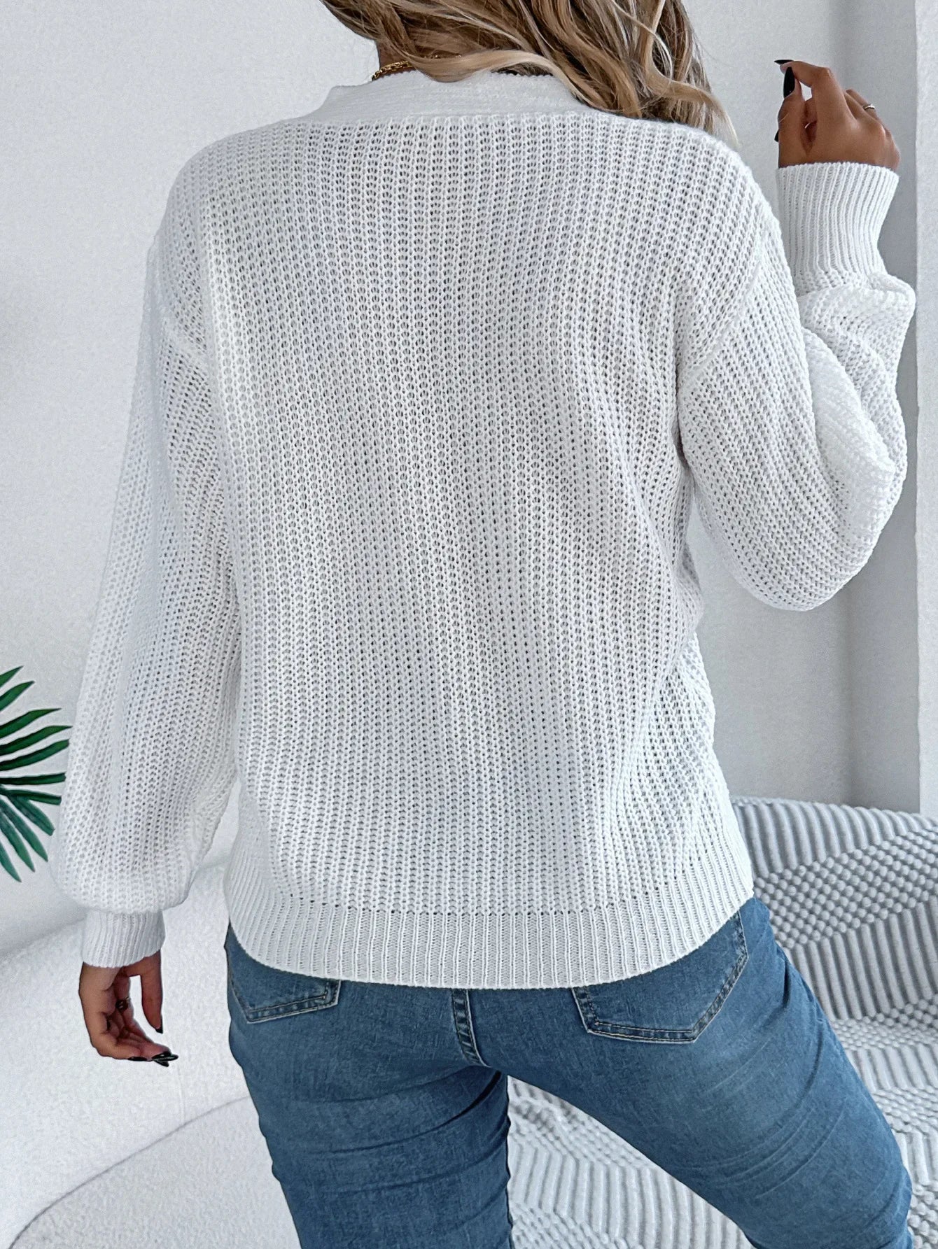 Casual Sweater Women Streetwear Hollow V-neck Elegant Lantern Sleeve Head Tops 2024 Autumn/Winter New Long Sleeved T-shirt Y2k