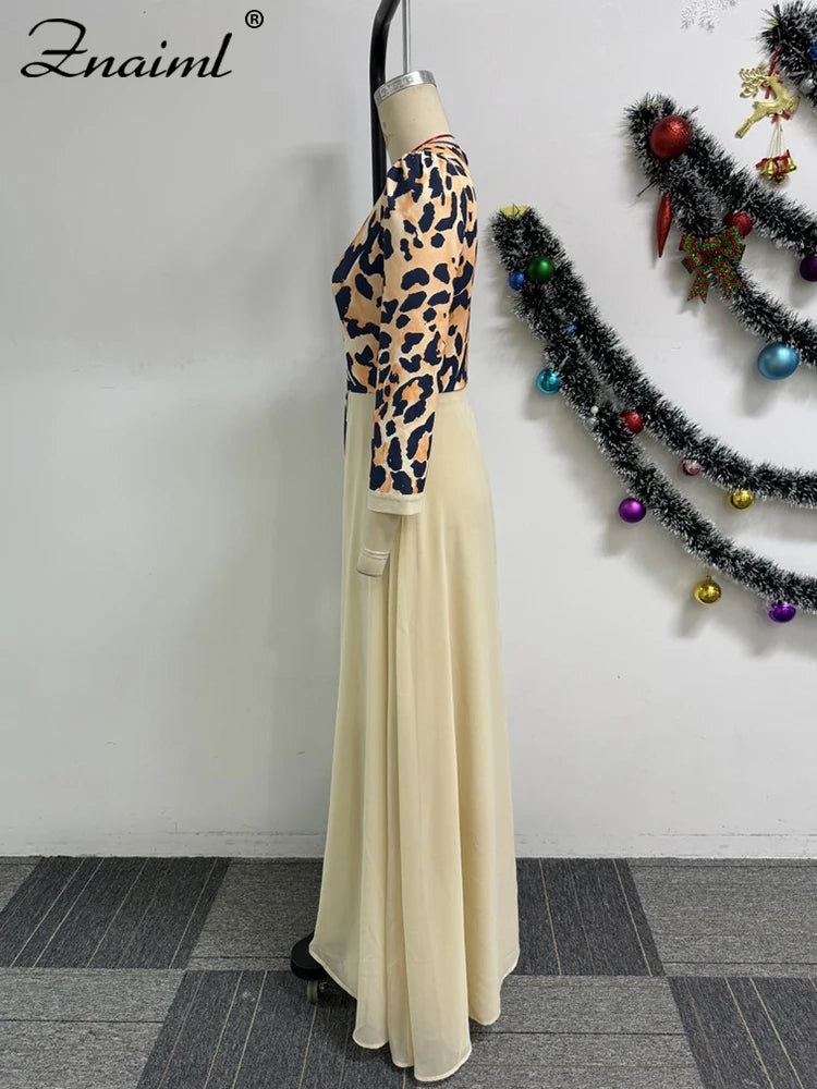 Znaiml Fashion Dashiki Ladies Traditional African Clothing Women Elegant Leopard Print Long Sleeve Front Split Dresses Birthday