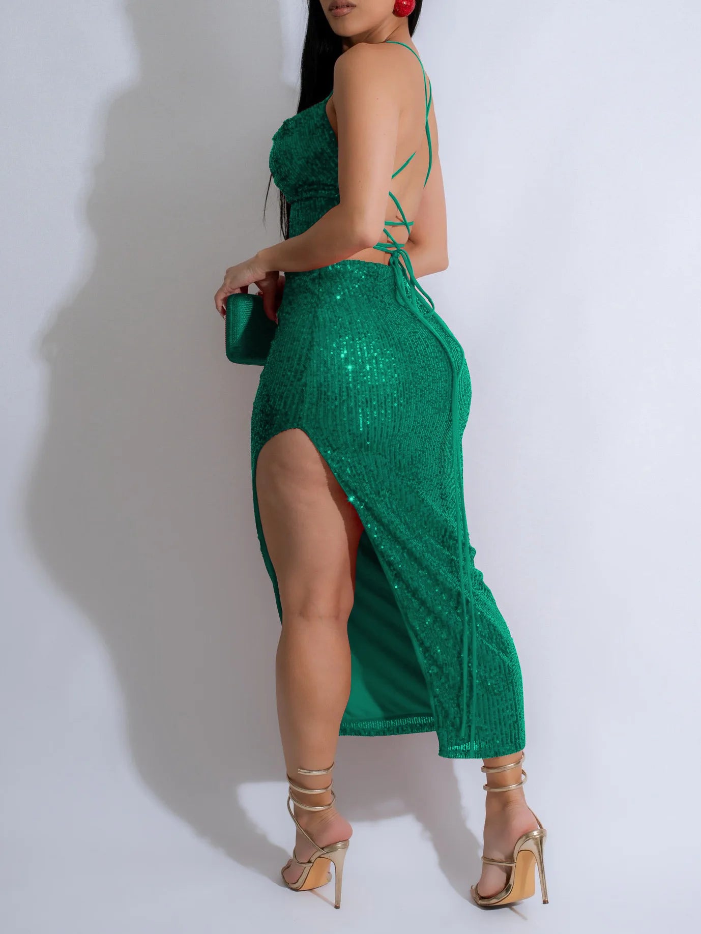 CM.YAYA Women Strapless Sleeveless Sequined Top + Long Skirt Suit 2025 Street Sexy Party Matching Two 2 Piece Dress Sets Outfit