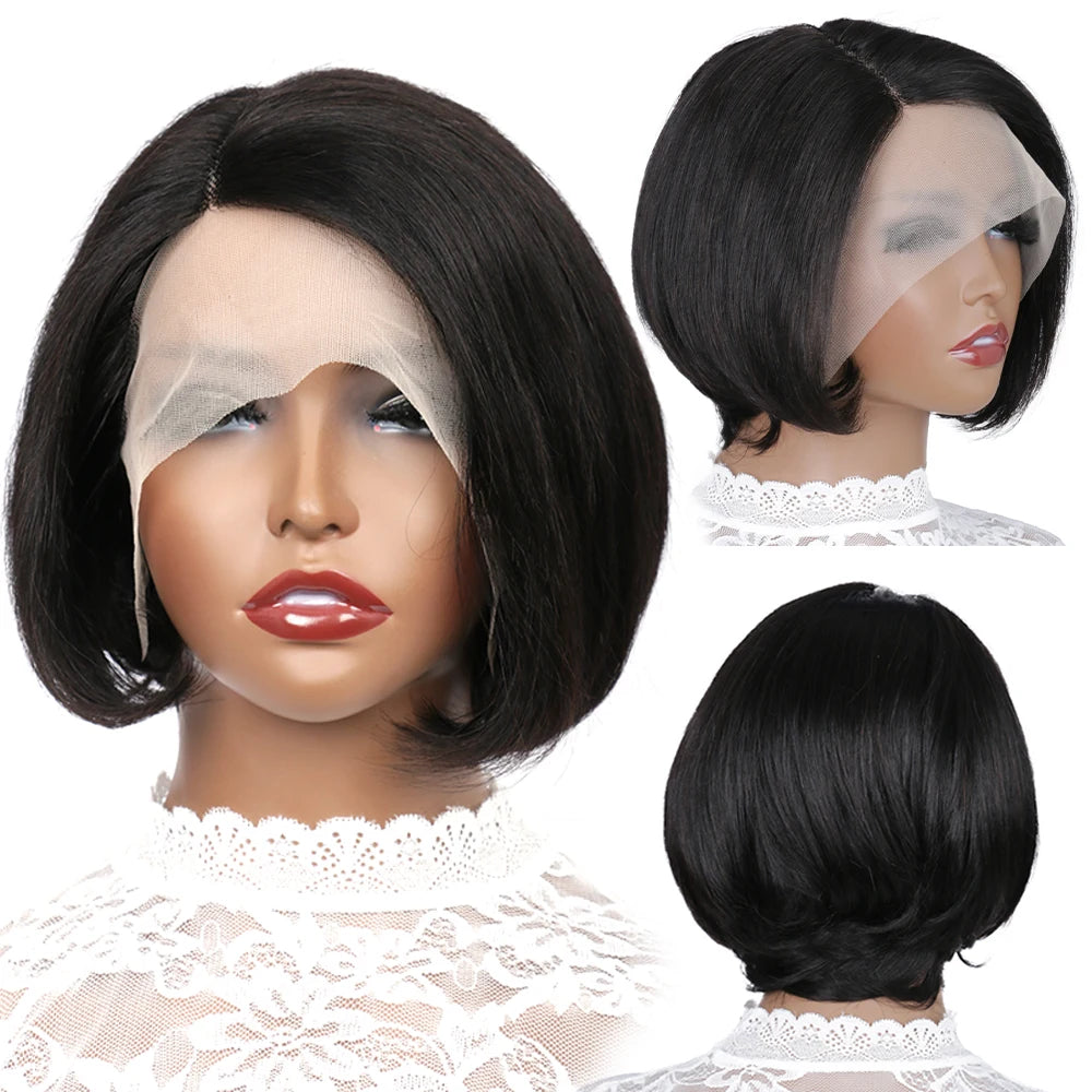 Side Part Wig Human Hair 13x1 Lace Frontal Wigs Pixie Transparent Short Bob Human Hair Wigs For Women Lace Front Human Hair Wig