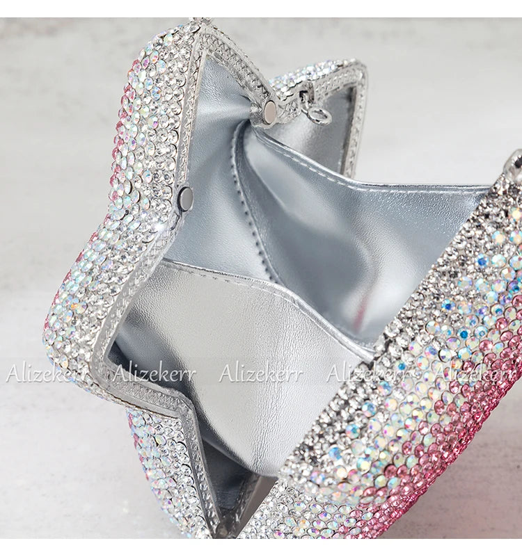 Alizekerr Star Shaped Crystal Evening Bags Women Boutique Gorgeous Sparkling Rhinestone Mini Metal Clutch Purses Wedding Party