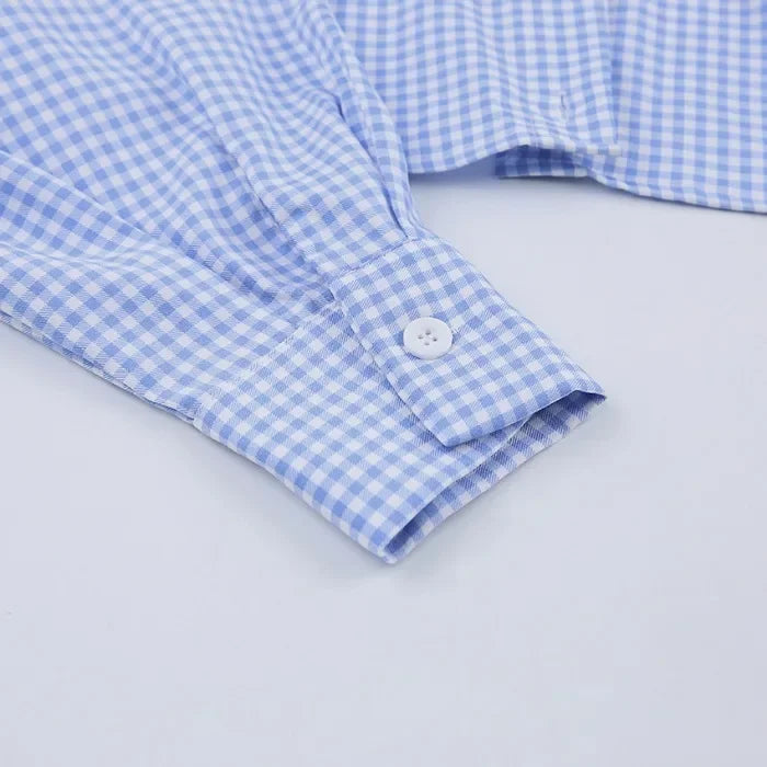 Wide Leg Pants Two Piece Set Woman Plaid Long Sleeved Shirt and High Waist 2025 Summer Fashion Casual Suit Spring and Summer New