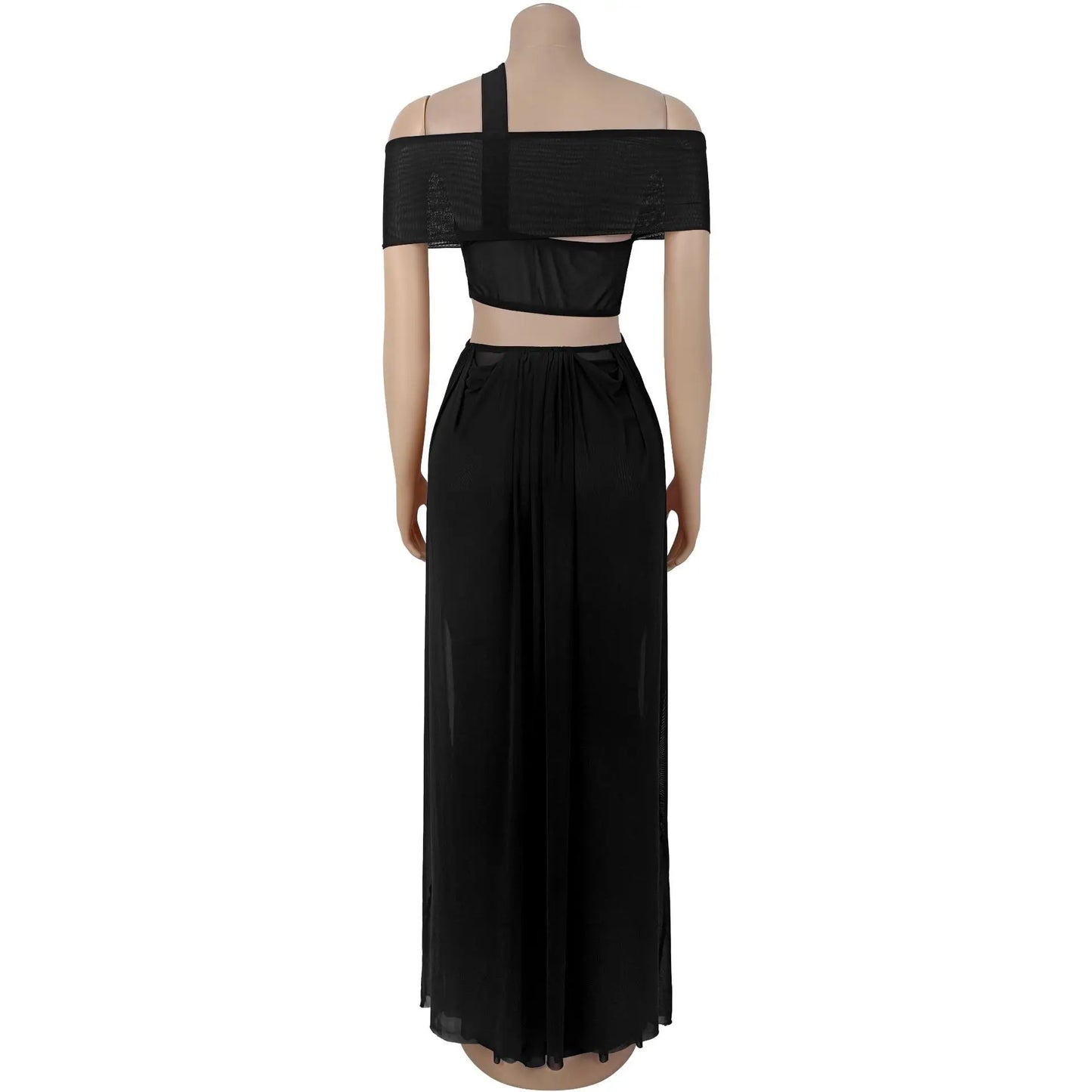 Joskaa 2025 Women's Elegant One Shoulder Strapless Mesh Irregular Maxi Dress Sexy Hollow Backless Skinny Evening Gown Clubwear