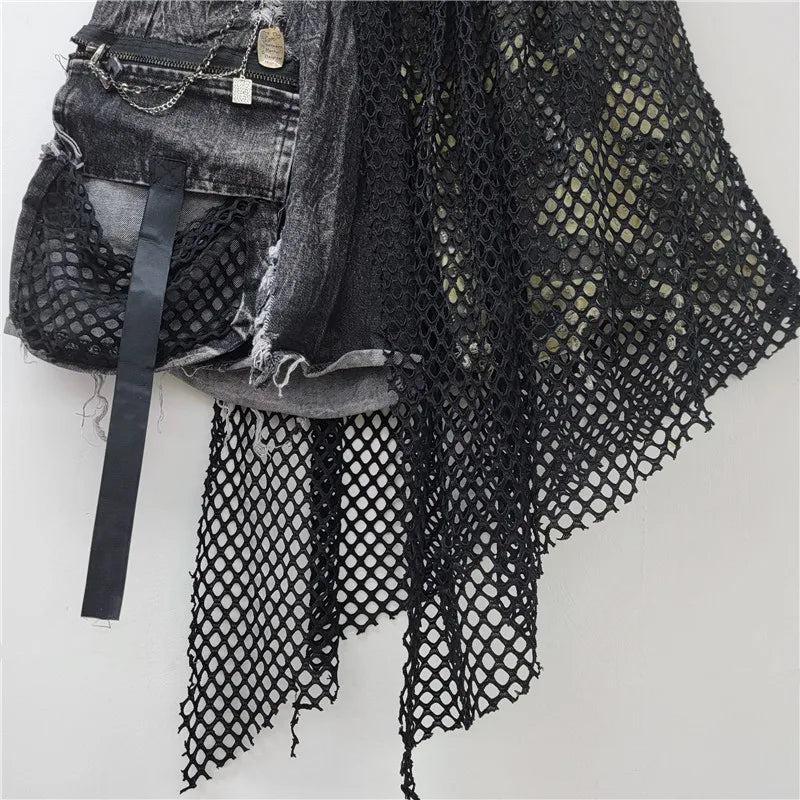 YEAE 2024 Winter New Items Trendy Camouflage Denim Shorts For Women Fashion Elastic Waist A-line Short Pants Female