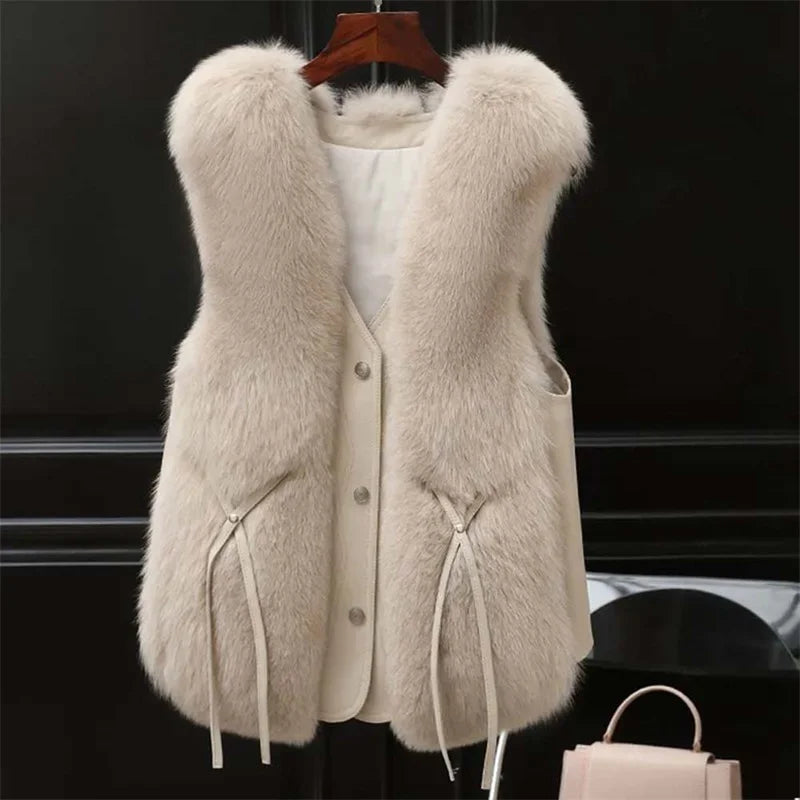 High Quality Imitation Fox Fur Vest Jacket Women Fur Vest Jacket 2024 Winter Waistcoat Short Fur Vest Female Vestcoat Sleeveless