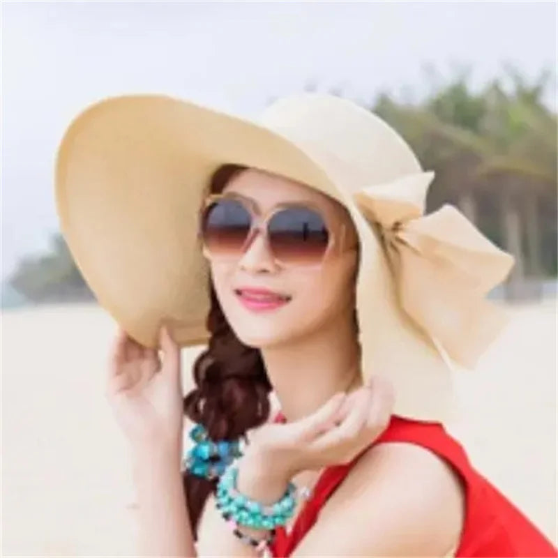 Hat Big-brimmed Cool Hat Women's Summer Sun Visor Sun-Proof Foldable Straw Hat UV-Proof Beach Sun Hat Summer Face Covering