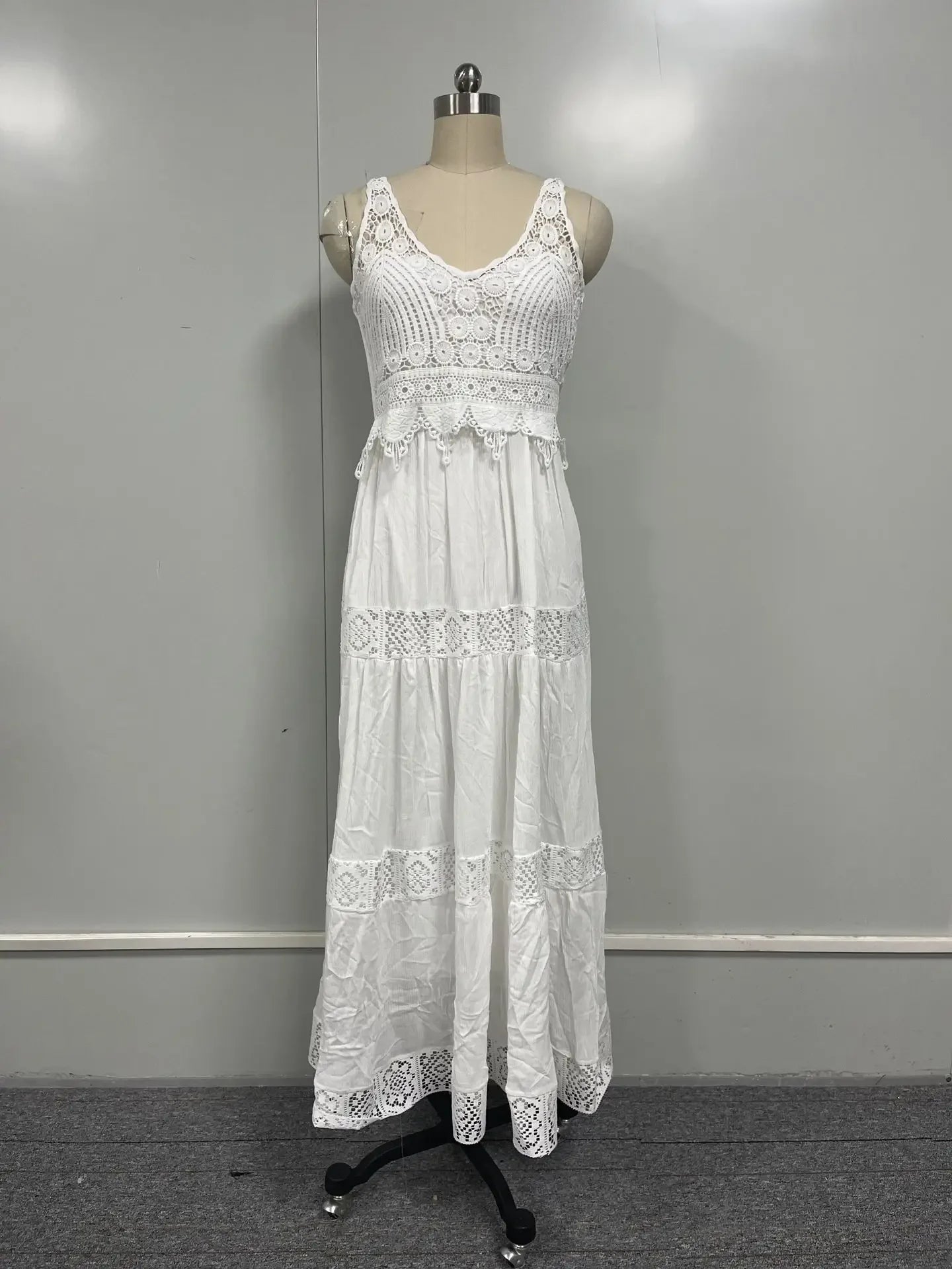 Lace White High Waist Split Sleeveless Dress for Women