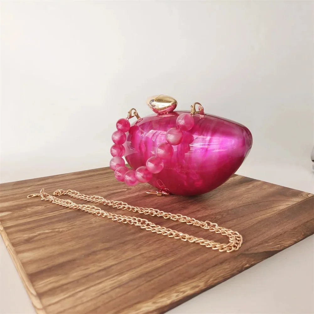 Shell Brand Pearl Brown Marble Acrylic Box Clutches Evening Bag Wedding Party Female Mini Purse Evening Female Bridal Handbag