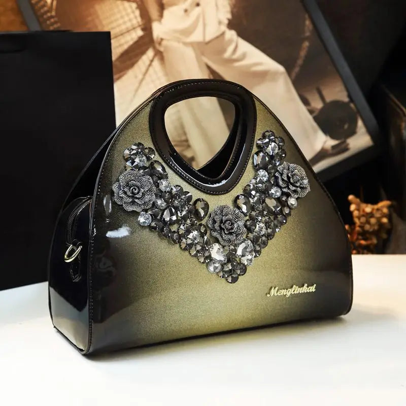 Designer Brand Fashionable Diamond-encrusted Dumpling Bag Genuine Leather Hand-held Crossbody Bags for Women Sac À Main Femme