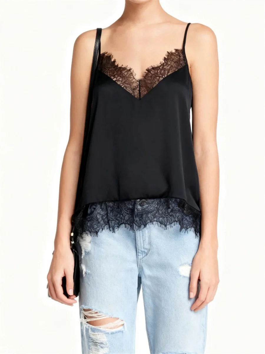Lace Trim Sleeveless V Neck Camisole Top for Women