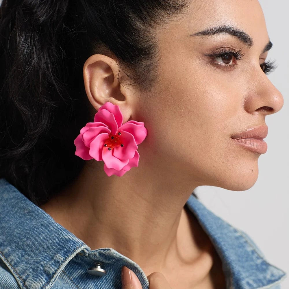 Exaggerated Ethnic Handmade Flower Drop Earrings Bohemian Acrylic Lovely Earrings High Quality Statement Female Jewelry