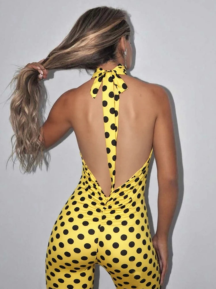 Weird Puss Sexy Print Halter Romper Women Bandage Summer Colorful Hipster Backless Activity Workout Fit Tight Stretch Playsuits