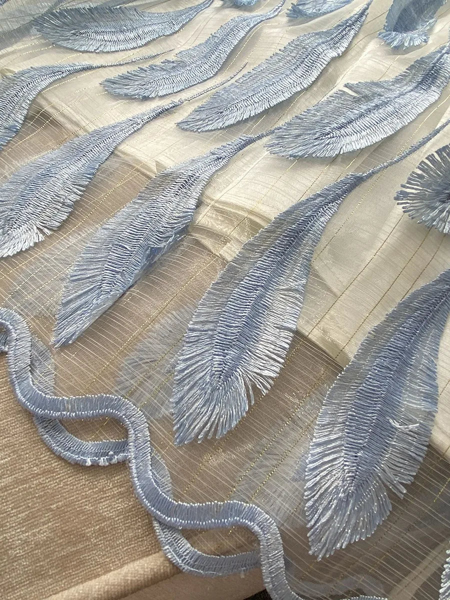 Fashion Sweet Short Elegant Dress 2024 Summer New Heavy Pearl Halter Blue Feather Embroidered Gold Thread Sleeveless Sling Dress