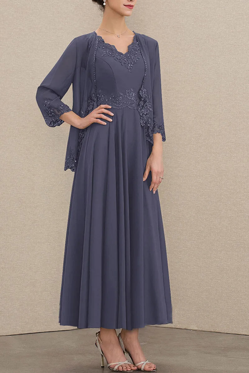 Plus Size Beading Appliques Lace Sequins Two Pieces Maxi Dresses