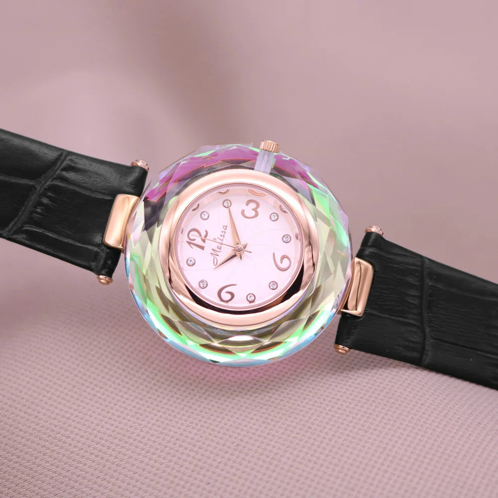 Top Luxury Crystal Melissa Lady Women's Watch Elegant Rhinestone Fashion Hours Dress Bracelet Clock Girl Birthday Gift Box