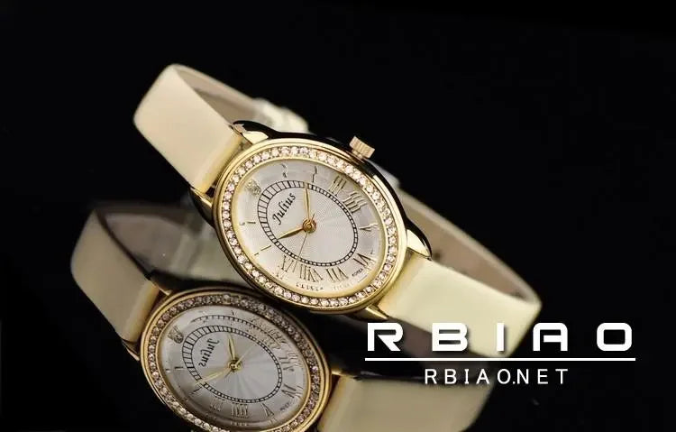Small Oval Rhinestones Julius Lady Women's Watch Japan Quartz Elegant Fashion Hours Bracelet Leather Girl's Gift Box