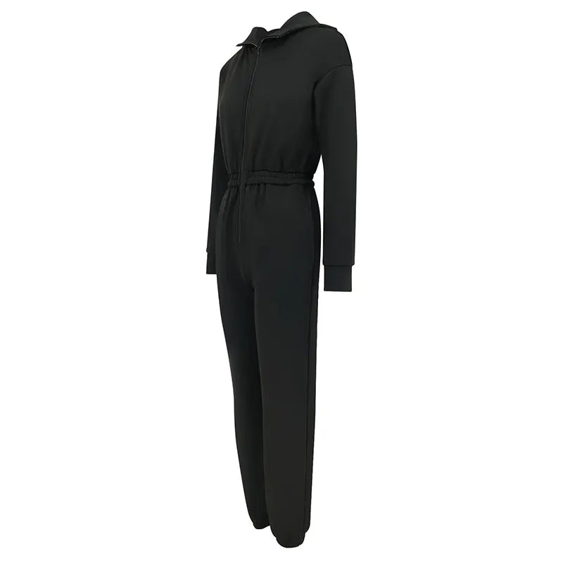 COOL BABES Store Women Jumpsuits New Spring Autumn Fashion Hooded Zippers Casual Slim Rompers Sexy Black Elegant Lady Jumpsuits